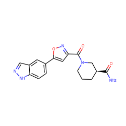 NC(=O)[C@H]1CCCN(C(=O)c2cc(-c3ccc4[nH]ncc4c3)on2)C1 ZINC000063539998