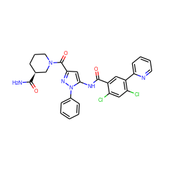 NC(=O)[C@H]1CCCN(C(=O)c2cc(NC(=O)c3cc(-c4ccccn4)c(Cl)cc3Cl)n(-c3ccccc3)n2)C1 ZINC001772621921