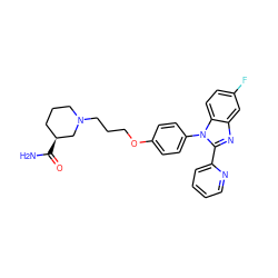 NC(=O)[C@H]1CCCN(CCCOc2ccc(-n3c(-c4ccccn4)nc4cc(F)ccc43)cc2)C1 ZINC000040424686