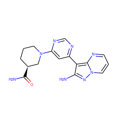 NC(=O)[C@H]1CCCN(c2cc(-c3c(N)nn4cccnc34)ncn2)C1 ZINC000045288940