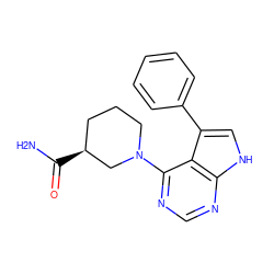 NC(=O)[C@H]1CCCN(c2ncnc3[nH]cc(-c4ccccc4)c23)C1 ZINC000210751257