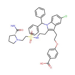 NC(=O)[C@H]1CCCN1CCS(=O)(=O)NCCc1c(CCOc2ccc(C(=O)O)cc2)c2cc(Cl)ccc2n1C(c1ccccc1)c1ccccc1 ZINC000049841155