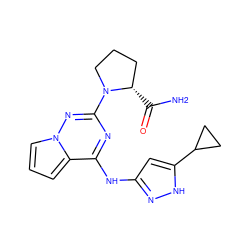 NC(=O)[C@H]1CCCN1c1nc(Nc2cc(C3CC3)[nH]n2)c2cccn2n1 ZINC000045300293