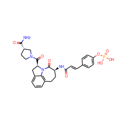 NC(=O)[C@H]1CCN(C(=O)[C@@H]2Cc3cccc4c3N2C(=O)[C@@H](NC(=O)/C=C/c2ccc(OP(=O)(O)O)cc2)CC4)C1 ZINC000042875707