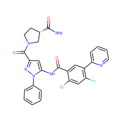 NC(=O)[C@H]1CCN(C(=O)c2cc(NC(=O)c3cc(-c4ccccn4)c(F)cc3Cl)n(-c3ccccc3)n2)C1 ZINC001772654386