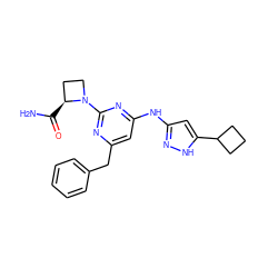 NC(=O)[C@H]1CCN1c1nc(Cc2ccccc2)cc(Nc2cc(C3CCC3)[nH]n2)n1 ZINC000096285829