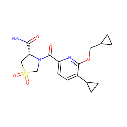 NC(=O)[C@H]1CS(=O)(=O)CN1C(=O)c1ccc(C2CC2)c(OCC2CC2)n1 ZINC000149298333