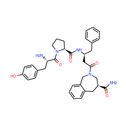 NC(=O)[C@H]1Cc2ccccc2CN(C(=O)C[C@H](Cc2ccccc2)NC(=O)[C@@H]2CCCN2C(=O)[C@@H](N)Cc2ccc(O)cc2)C1 ZINC000096921276