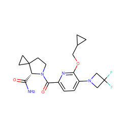 NC(=O)[C@H]1N(C(=O)c2ccc(N3CC(F)(F)C3)c(OCC3CC3)n2)CCC12CC2 ZINC000146295625