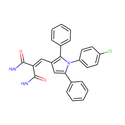 NC(=O)C(=Cc1cc(-c2ccccc2)n(-c2ccc(Cl)cc2)c1-c1ccccc1)C(N)=O ZINC000169330186