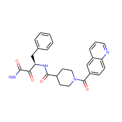 NC(=O)C(=O)[C@@H](Cc1ccccc1)NC(=O)C1CCN(C(=O)c2ccc3ncccc3c2)CC1 ZINC000026289071