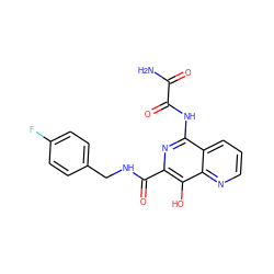 NC(=O)C(=O)Nc1nc(C(=O)NCc2ccc(F)cc2)c(O)c2ncccc12 ZINC000013675110