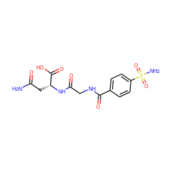 NC(=O)C[C@@H](NC(=O)CNC(=O)c1ccc(S(N)(=O)=O)cc1)C(=O)O ZINC000027645015