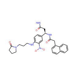 NC(=O)C[C@@H](NC(=O)Cc1cccc2ccccc12)c1ccc(NCCCN2CCCC2=O)c([N+](=O)[O-])c1 ZINC000015937476