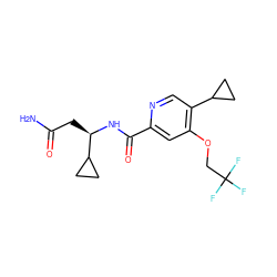 NC(=O)C[C@@H](NC(=O)c1cc(OCC(F)(F)F)c(C2CC2)cn1)C1CC1 ZINC000146569713