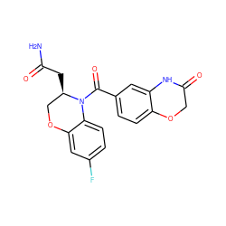 NC(=O)C[C@@H]1COc2cc(F)ccc2N1C(=O)c1ccc2c(c1)NC(=O)CO2 ZINC001772573313