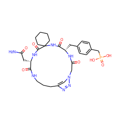 NC(=O)C[C@@H]1NC(=O)C2(CCCCC2)NC(=O)[C@H](Cc2ccc(CP(=O)(O)O)cc2)NC(=O)Cn2cc(nn2)CCCNC1=O ZINC000036761377