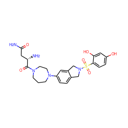 NC(=O)C[C@H](N)C(=O)N1CCCN(c2ccc3c(c2)CN(S(=O)(=O)c2ccc(O)cc2O)C3)CC1 ZINC001772592601