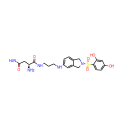 NC(=O)C[C@H](N)C(=O)NCCCNc1ccc2c(c1)CN(S(=O)(=O)c1ccc(O)cc1O)C2 ZINC001772619494