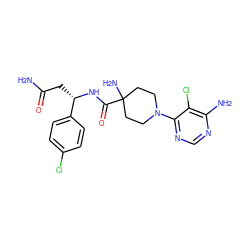 NC(=O)C[C@H](NC(=O)C1(N)CCN(c2ncnc(N)c2Cl)CC1)c1ccc(Cl)cc1 ZINC000219310550