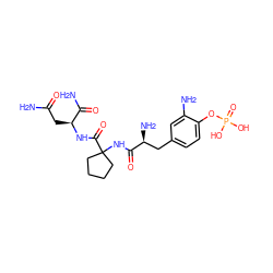 NC(=O)C[C@H](NC(=O)C1(NC(=O)[C@@H](N)Cc2ccc(OP(=O)(O)O)c(N)c2)CCCC1)C(N)=O ZINC000029467717