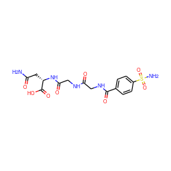 NC(=O)C[C@H](NC(=O)CNC(=O)CNC(=O)c1ccc(S(N)(=O)=O)cc1)C(=O)O ZINC000027637910