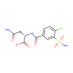 NC(=O)C[C@H](NC(=O)c1ccc(Cl)c(S(N)(=O)=O)c1)C(=O)O ZINC000029469800