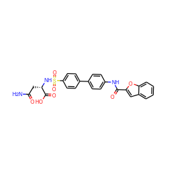 NC(=O)C[C@H](NS(=O)(=O)c1ccc(-c2ccc(NC(=O)c3cc4ccccc4o3)cc2)cc1)C(=O)O ZINC000028462035