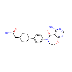 NC(=O)C[C@H]1CC[C@H](c2ccc(N3CCOc4ncnc(N)c4C3=O)cc2)CC1 ZINC000261141062