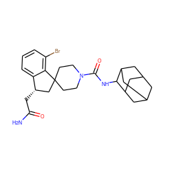 NC(=O)C[C@H]1CC2(CCN(C(=O)NC3C4CC5CC(C4)CC3C5)CC2)c2c(Br)cccc21 ZINC000045370652