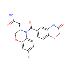 NC(=O)C[C@H]1COc2cc(Br)ccc2N1C(=O)c1ccc2c(c1)NC(=O)CO2 ZINC001772623091