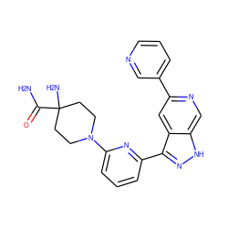 NC(=O)C1(N)CCN(c2cccc(-c3n[nH]c4cnc(-c5cccnc5)cc34)n2)CC1 ZINC000205255811