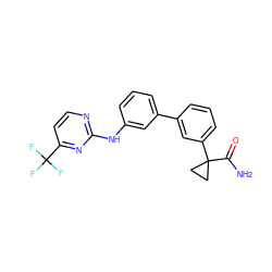 NC(=O)C1(c2cccc(-c3cccc(Nc4nccc(C(F)(F)F)n4)c3)c2)CC1 ZINC001772571583