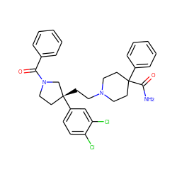 NC(=O)C1(c2ccccc2)CCN(CC[C@@]2(c3ccc(Cl)c(Cl)c3)CCN(C(=O)c3ccccc3)C2)CC1 ZINC000003930933