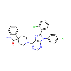 NC(=O)C1(c2ccccc2)CCN(c2ncnc3c2nc(-c2ccccc2Cl)n3-c2ccc(Cl)cc2)CC1 ZINC000095571638