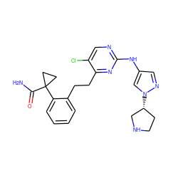 NC(=O)C1(c2ccccc2CCc2nc(Nc3cnn([C@@H]4CCNC4)c3)ncc2Cl)CC1 ZINC000211091791