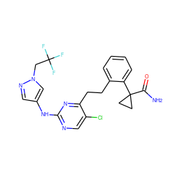 NC(=O)C1(c2ccccc2CCc2nc(Nc3cnn(CC(F)(F)F)c3)ncc2Cl)CC1 ZINC000211106489