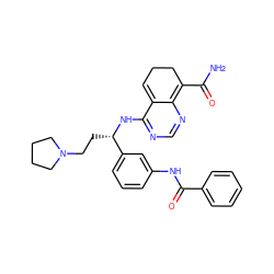 NC(=O)C1=c2ncnc(N[C@@H](CCN3CCCC3)c3cccc(NC(=O)c4ccccc4)c3)c2=CCC1 ZINC000167004081