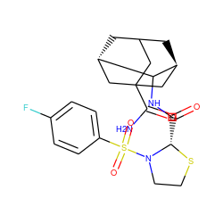 NC(=O)C12CC3C[C@@H](C1)C(NC(=O)[C@@H]1SCCN1S(=O)(=O)c1ccc(F)cc1)[C@@H](C3)C2 ZINC000169307479