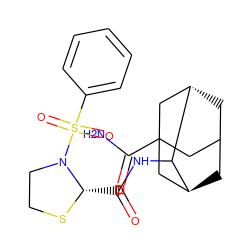 NC(=O)C12CC3C[C@@H](C1)C(NC(=O)[C@@H]1SCCN1S(=O)(=O)c1ccccc1)[C@@H](C3)C2 ZINC000169306362