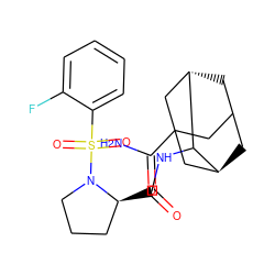 NC(=O)C12CC3C[C@@H](C1)C(NC(=O)[C@H]1CCCN1S(=O)(=O)c1ccccc1F)[C@@H](C3)C2 ZINC000169306165