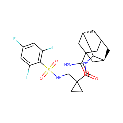 NC(=O)C12CC3C[C@@H](C1)C(NC(=O)C1(CNS(=O)(=O)c4c(F)cc(F)cc4F)CC1)[C@@H](C3)C2 ZINC001772581777