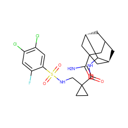 NC(=O)C12CC3C[C@@H](C1)C(NC(=O)C1(CNS(=O)(=O)c4cc(Cl)c(Cl)cc4F)CC1)[C@@H](C3)C2 ZINC001772638660