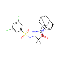 NC(=O)C12CC3C[C@@H](C1)C(NC(=O)C1(CNS(=O)(=O)c4cc(Cl)cc(Cl)c4)CC1)[C@@H](C3)C2 ZINC001772579821