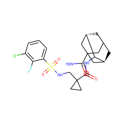 NC(=O)C12CC3C[C@@H](C1)C(NC(=O)C1(CNS(=O)(=O)c4cccc(Cl)c4F)CC1)[C@@H](C3)C2 ZINC001772646636