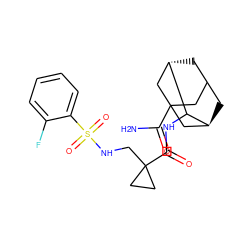 NC(=O)C12CC3C[C@@H](C1)C(NC(=O)C1(CNS(=O)(=O)c4ccccc4F)CC1)[C@@H](C3)C2 ZINC000473082817