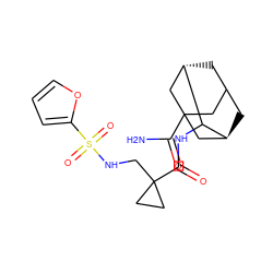 NC(=O)C12CC3C[C@@H](C1)C(NC(=O)C1(CNS(=O)(=O)c4ccco4)CC1)[C@@H](C3)C2 ZINC001772581807