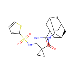 NC(=O)C12CC3C[C@@H](C1)C(NC(=O)C1(CNS(=O)(=O)c4cccs4)CC1)[C@@H](C3)C2 ZINC001772593350