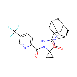 NC(=O)C12CC3C[C@@H](C1)C(NC(=O)C1(NC(=O)c4ccc(C(F)(F)F)cn4)CC1)[C@@H](C3)C2 ZINC001772614013