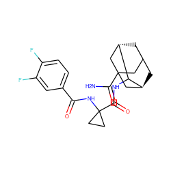 NC(=O)C12CC3C[C@@H](C1)C(NC(=O)C1(NC(=O)c4ccc(F)c(F)c4)CC1)[C@@H](C3)C2 ZINC001772657418